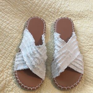 Women's White Frayed Slide Sandals